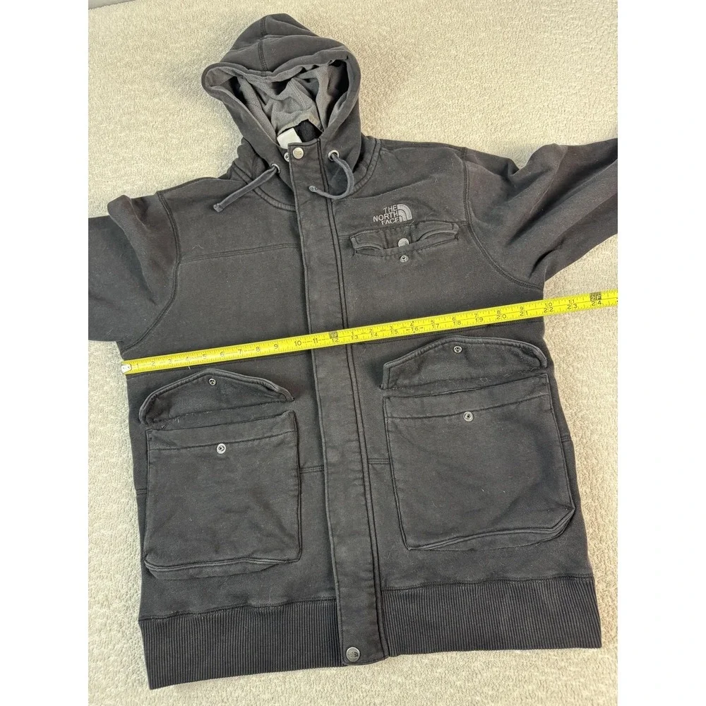 The North Face Jacket Mens Large Black Hooded Fleece Lined Snap Front Full Zip